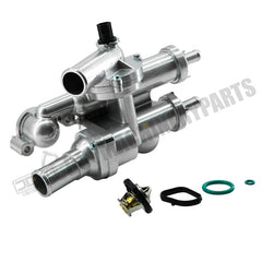 Carcasa de termostato de aluminio mejorada 68003582AB. Compatible con Chrysler 200 (2011-2014), Sebring (2007-2010), Dodge Avenger (2008-2014), Caliber (2007-2012), Journey (2009-2020) y Jeep Compass/Patriot (2008-2017). Reemplaza la pieza 4884571AB.