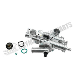 Carcasa de termostato de aluminio mejorada 68003582AB. Compatible con Chrysler 200 (2011-2014), Sebring (2007-2010), Dodge Avenger (2008-2014), Caliber (2007-2012), Journey (2009-2020) y Jeep Compass/Patriot (2008-2017). Reemplaza la pieza 4884571AB.