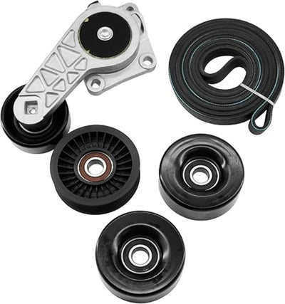 Kit tensor de correa de transmisión 90K-38274A compatible con Ford F-150 2005-06/09-10, Expedition 2009-14, Explorer 2007-10, Mountaineer 2006-10. Solo para motores V8 de 4.6/5.4L. Números de pieza originales: 89263 38001 6PK2605