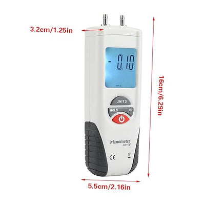 Handheld Digital Manometer Differential Gauge Air Pressure Meter Kit HT-1890