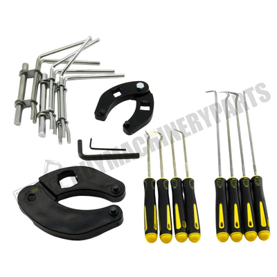 Tuerca de prensaestopas ajustable Llave inglesa universal para cilindro hidráulico 1266 7463 y juego de herramientas de instalación de copa en U con sello de vástago de pistón J05321 para la mayoría de las granjas