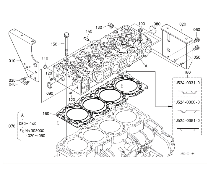 Cylinder Head Gasket 1G410-03310 for Kubota Engine V6108 - Buymachineryparts