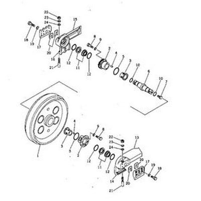 Idler Assembly 125-30-00032 for Komatsu Bulldozer D40A-3 D40A-5 D41S-3 D41Q-3 D41P-5 D41P-3 D41E-3 D40PF-3 D40P-3 D40P-5 D40AM-5 D40F-3 D40AM-3