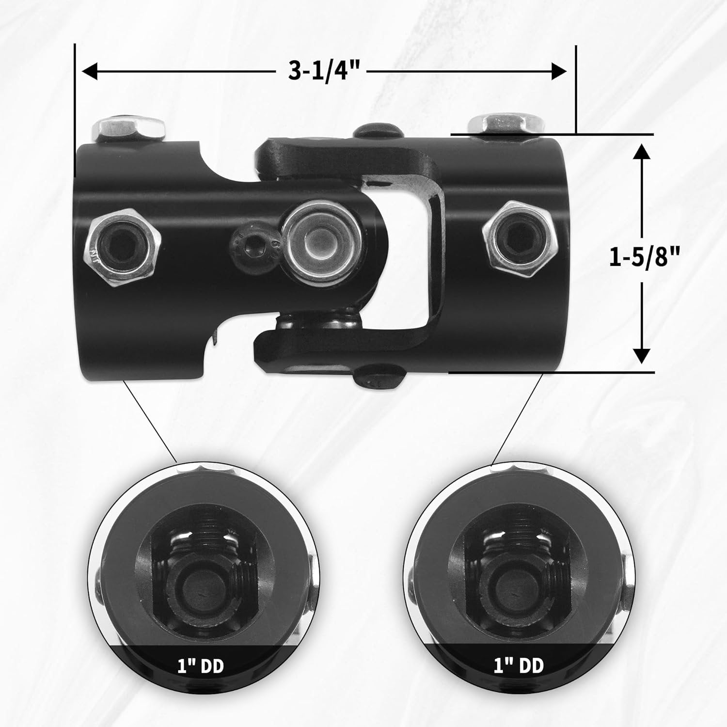 1" DD x 1" DD Black Steering Universal Joint Single U Joint Shaft, Total Length: 83mm (3-1/4")