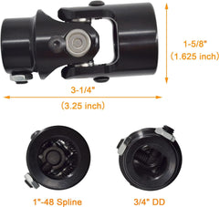 1"-48 Spline X 3/4" DD Black Steering Universal Joint Single U Joint Shaft, Total Length: 83mm (3-1/4")