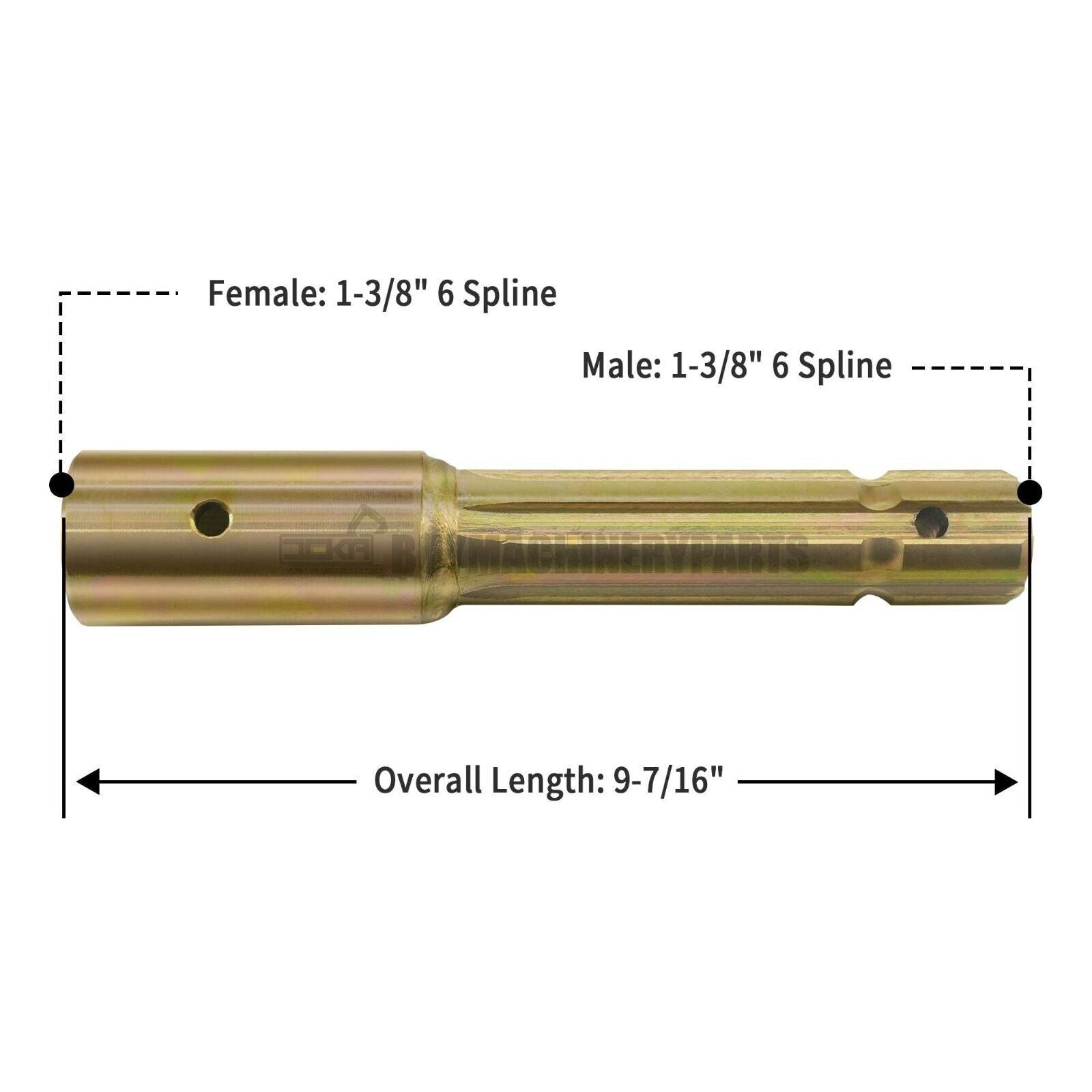 PTO Extender Adapter 1-1/8 6 Spline Male, 1-3/8 6 Spline Female, 9-7/16 Length