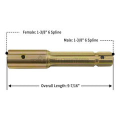 PTO Extender Adapter 1-1/8 6 Spline Male, 1-3/8 6 Spline Female, 9-7/16 Length