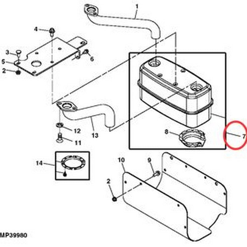 Muffler AM138406 for John Deere Mower Z245 Z425 Z445 Z465 - Buymachineryparts