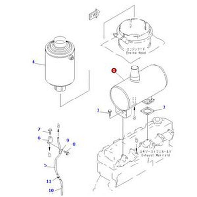 Muffler Silencer 6206-11-5230 for Komatsu 6D95L-1 Crawler Dozer D31-18 D31P-18 - Buymachineryparts