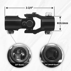 BUYMACHINERYPARTS 3/4" Round x 3/4" Smooth Round Black Steering Universal Joint Single U Joint Shaft,Total Length: 96mm (3-3/4")