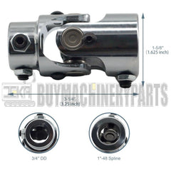 1"-48 Spline x 3/4" DD Chrome Steering Universal Joint Single U Joint Shaft,Total Length: 83mm (3-1/4")