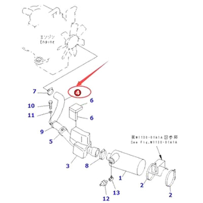 Air Hose 203-01-67520 for Komatsu PC100-6 PC120-6 PC130-6 Excavator 4D95 Engine