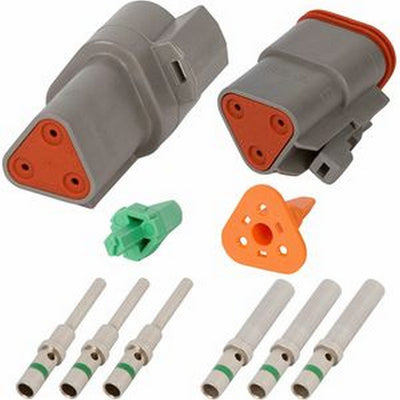 Deutsch DT 3 Pin Gray Connector Kit With 14 AWG Solid Contacts