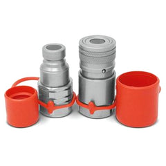Flat Face Hydraulic Couplers/Quick Connect Couplings Set with Dust Caps 3/8 NPT x 1/2 Body