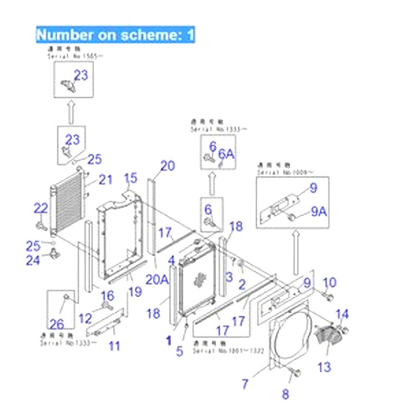 For Komatsu Excavator PC35MR-1 PC35MRX-1A PC38UU-3 Water Tank Radiator ASS'Y 22F-03-11110