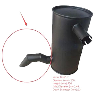 Muffler Silencer for Doosan Excavator DH60-7 Inlet Diameter 48 mm