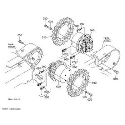 Sprocket RD411-14432 for Kubota Excavator KX057-4 KX057-5 KX161-3 KX161-3S KX161-3ST U45S U45ST U55 U55-4 U55-5 - Buymachineryparts