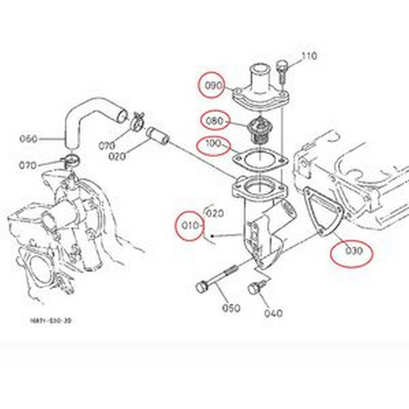 Thermostat 15531-73010 & Cover 15841-73260 & Complete Water Flange 16875-72704 With Gasket 15841-72923 for Kubota Engine Z482 D722 - Buymachineryparts