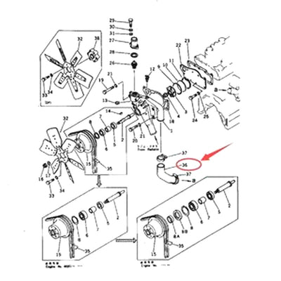 Water Pump And Cooling Fan Hose 6131-62-6510 for Komatsu S4D105-3B S4D105-3C S4D105-3D S4D105-3K Engine