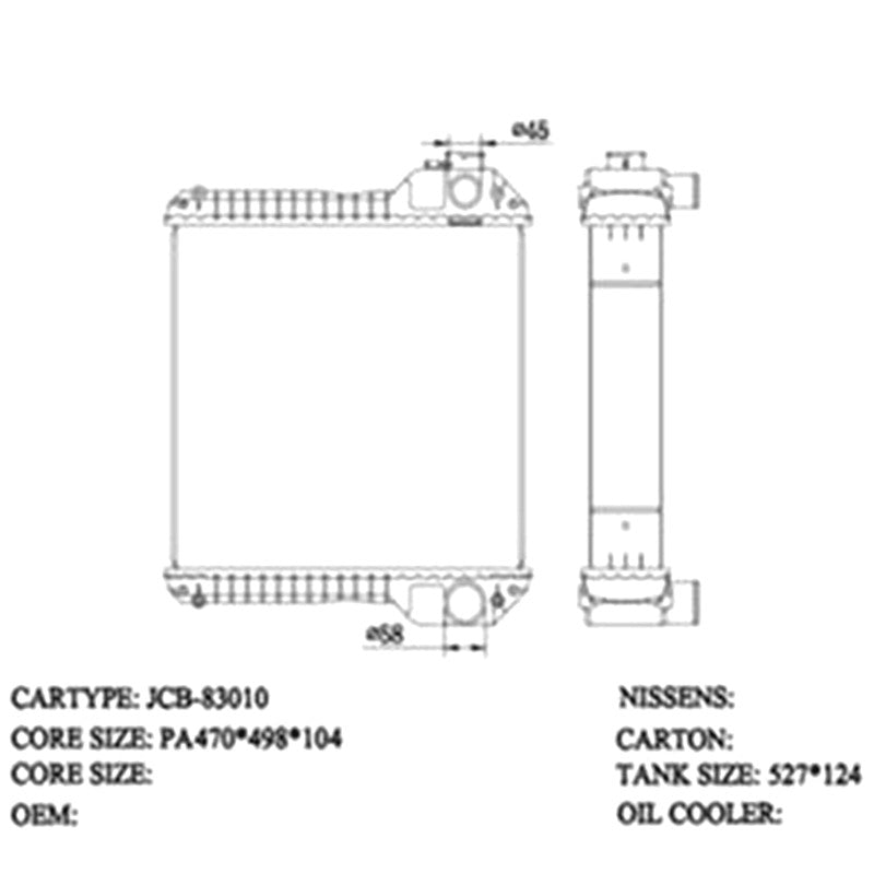 Water Radiator Core 128-14077 for JCB 3CX 4CX